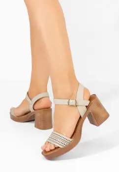 Sandale cu toc gros Viena bej imagine