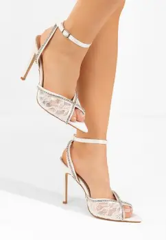 Sandale elegante cu toc Marilia albe imagine